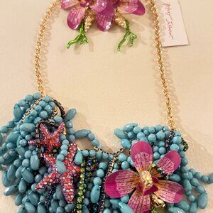 NWT BETSEY JOHNSON Mermaid Jewels Sealife Statement Beaded Necklace earrings set